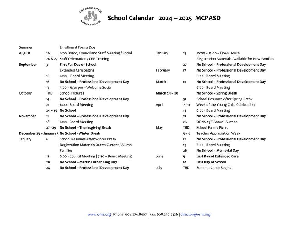 academic calendar