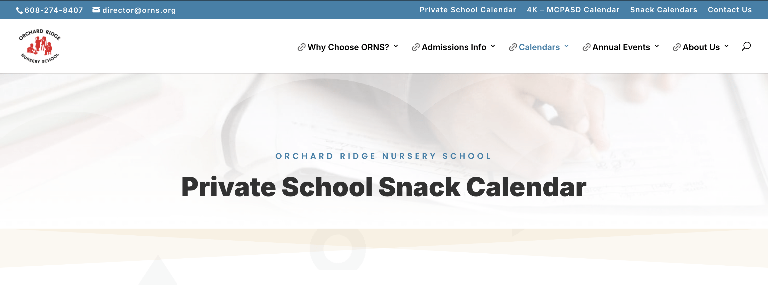 Private School Snack Calendar